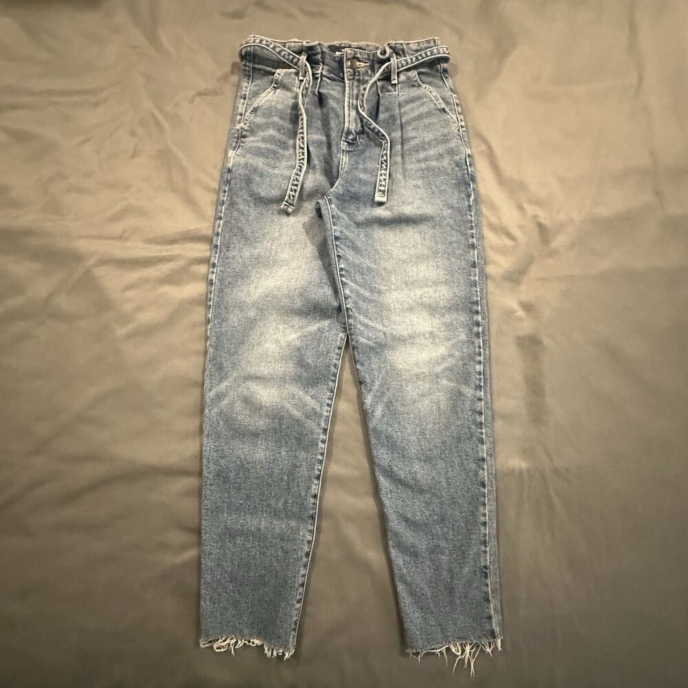 Hollister Jeans Womens Ultra High Rise Mom Vintage Stretch Blue Denim Drawstring